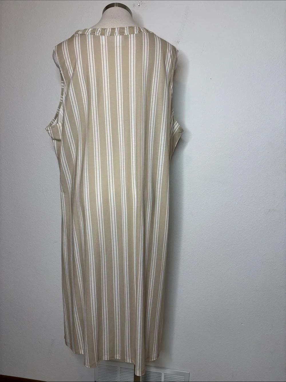 Belle by Kim Gravel Beach Beige and White Striped V-Neck Midi Dress
